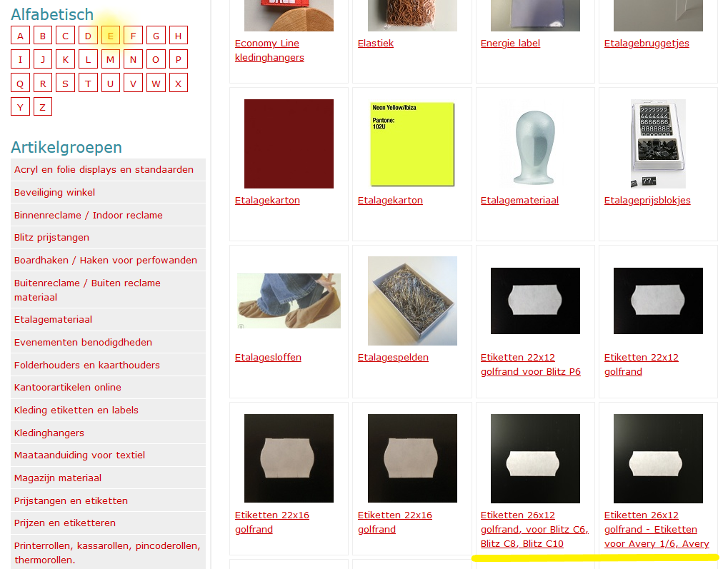 alfabetisch menu etiket zoekwoord